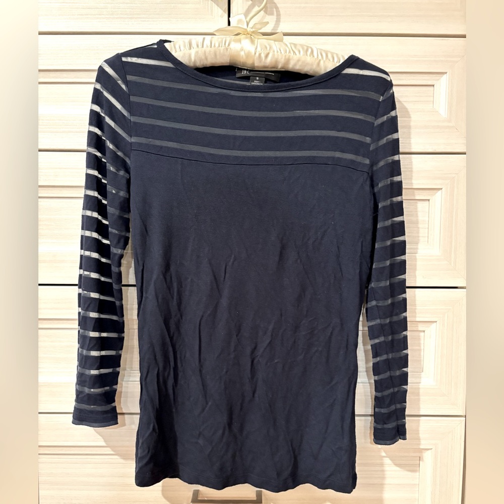 Navy Blue 3/4 Top with Stripes